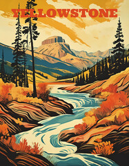 Generated image of a vintage wild west poster depicting Yellowstone in Wyoming.