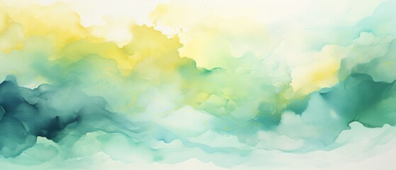 Fototapeta premium Pastel yellow and mint watercolor splash background, merging smoothly,