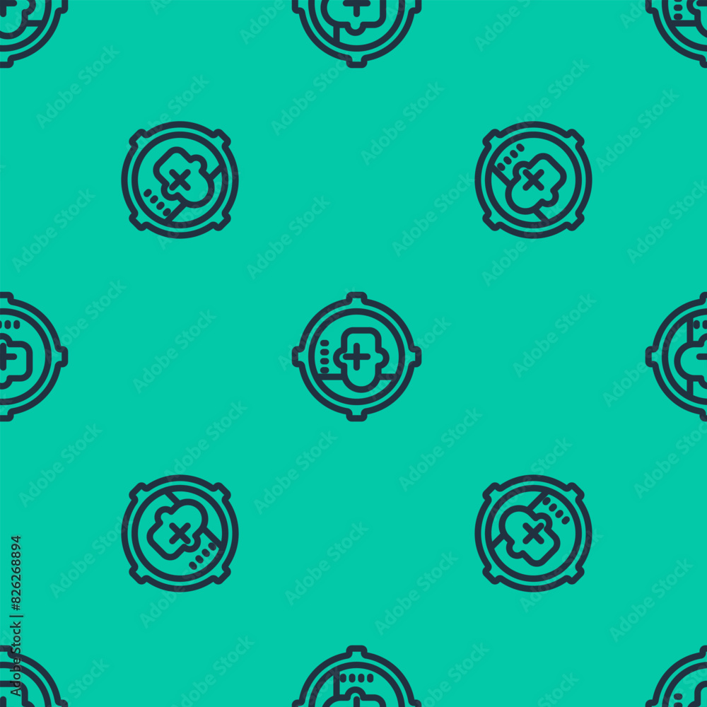 Poster blue line headshot icon isolated seamless pattern on green background. sniper and marksman is shooti