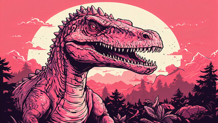 Line art illustration of a pink dinosaur