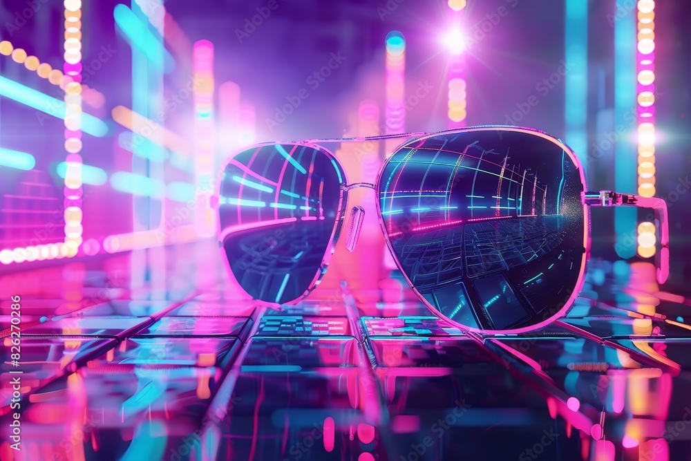 Poster Design elements for disco, retro, or themed events using neon shapes. Retrofuturistic holographic collection in vaporwave style from the 80s-90s.