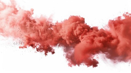 Dry Soil explosion with dirt and cloud smoke. Isolated on white background.Red  Dirty ground abstract spread with flying particles