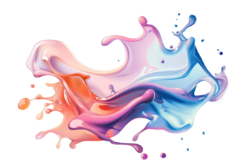 liquid splashes in the air, blending with abstract shapes