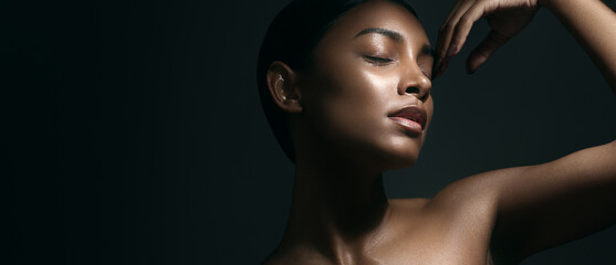 Beauty, sensual and face of woman in studio for cosmetic, natural and dermatology treatment....