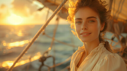 portrait of a woman inside of wooden ship