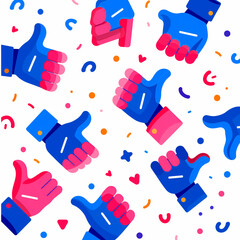 Set of thumbs up pattern over white background. Finger up symbol. Like and dislike social media concept.