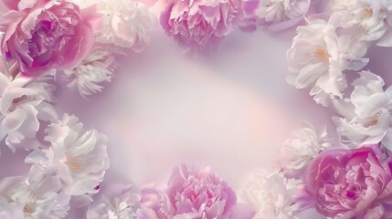 Elegant and clean floral mockup with a frame of pink and white peonies on a soft background