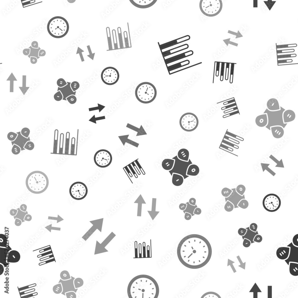 Aufkleber set pie chart infographic, clock, infographic element and arrow on seamless pattern. vector