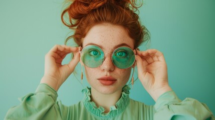 Woman with Whimsical Green Glasses