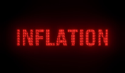 Rising inflation. The word inflation transaprent, the red percentage signs are visible through the letters.