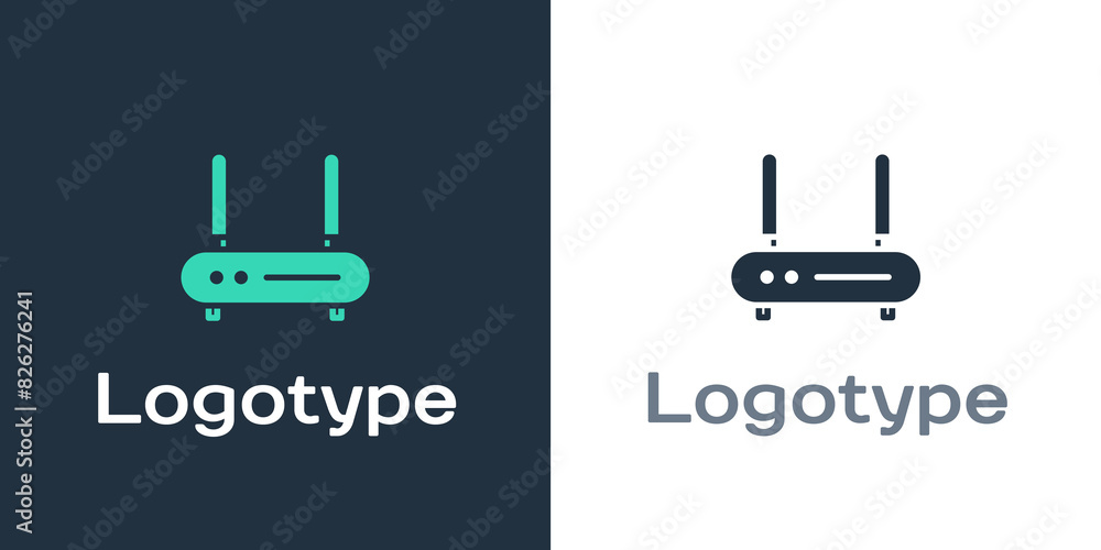 Poster logotype router and wi-fi signal icon isolated on white background. wireless ethernet modem router. 