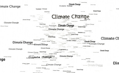 Climate Change. White screen, black letters, unendliche Textanimation. Environmental issues, prevention, sustainable energy and lifestyle.