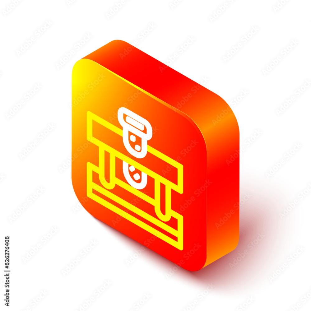 Poster isometric line bottle with potion icon isolated on white background. flask with magic potion. orange