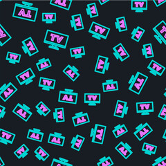 Line Smart Tv icon isolated seamless pattern on black background. Television sign. Vector