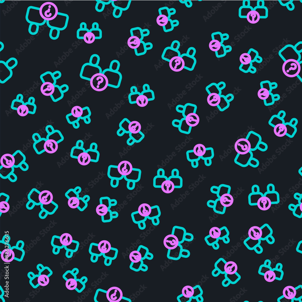Poster line complicated relationship icon isolated seamless pattern on black background. bad communication.