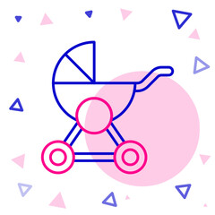 Line Baby stroller icon isolated on white background. Baby carriage, buggy, pram, stroller, wheel. Colorful outline concept. Vector