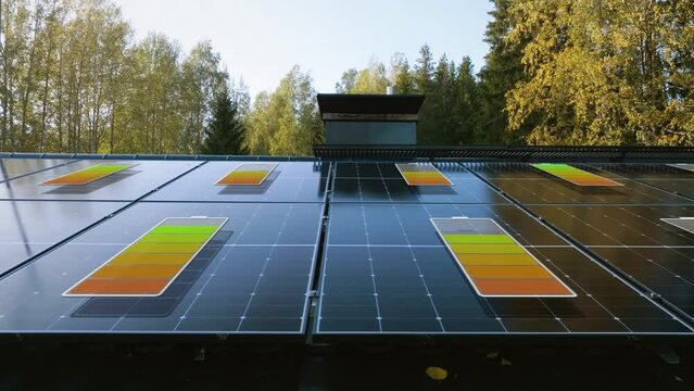 Rooftop sunlight collector modules absorbing energy from the sun - CGI animation