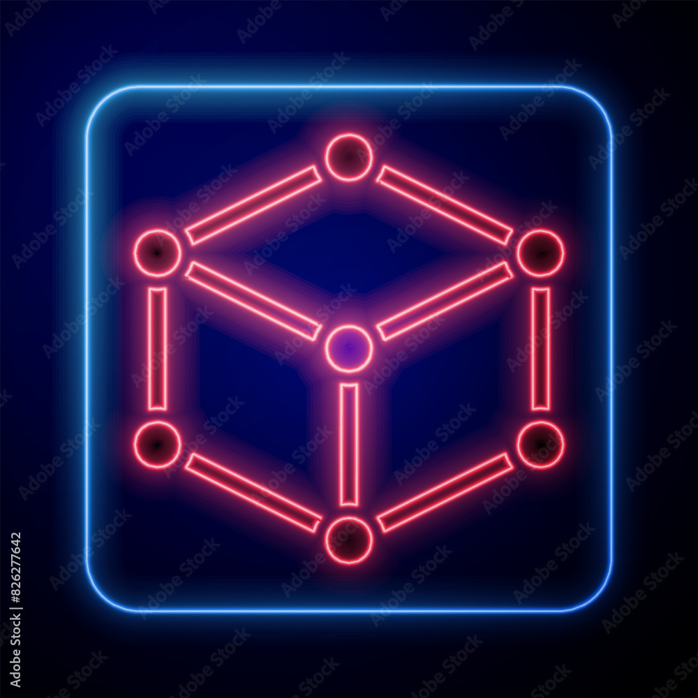 Poster glowing neon isometric cube icon isolated on black background. geometric cubes solid icon. 3d square