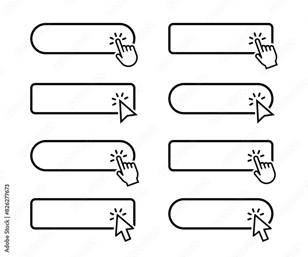 Poster click here button with hand or mouse cursor. mouse cursor symbol clicking on the frame. click button