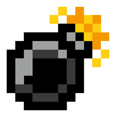 vector drawing of a black bomb. Style 2c pixel art. Fire bomb for web games, icon for the game in the style of pixel art, animation, an object.