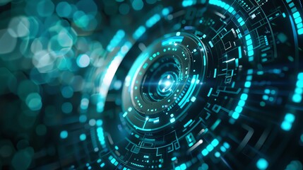 Obraz premium Abstract futuristic technology background with glowing blue circles and circuits.