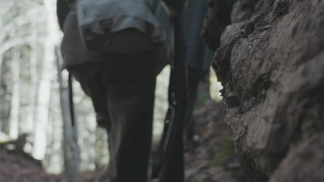 Soldier in field takes riffle or guns preparing for assault. World war one