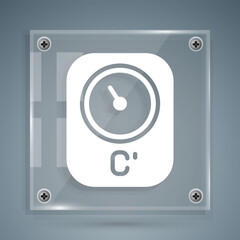 White Sauna thermometer icon isolated on grey background. Sauna and bath equipment. Square glass panels. Vector