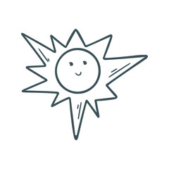 Sun smiling simple hand drawn isolated illustration. Cute sun character ink doodle sketch, vector graphic