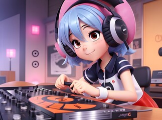 anime playing dj music