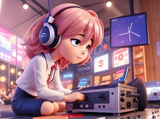 anime playing dj music