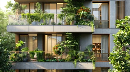 Fototapeta premium Modern and ecological skyscrapers with many trees on each balcony. Modern architecture, vertical gardens, terraces with plants