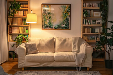 Cozy living room interior with warm lighting