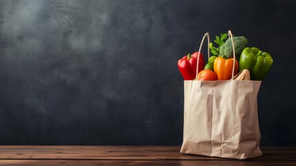A bag of fresh groceries produce on plain background.