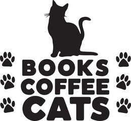 Books Coffee Cats Vector Illustration