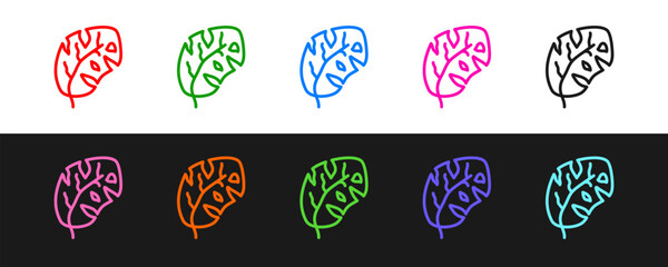 Set line Tropical leaves of palm tree icon isolated on black and white background. Vector