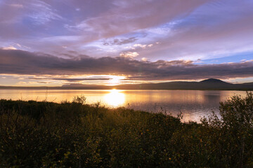 Sunset in the mountains of Iceland.