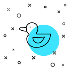 Black line Rubber duck icon isolated on white background. Random dynamic shapes. Vector