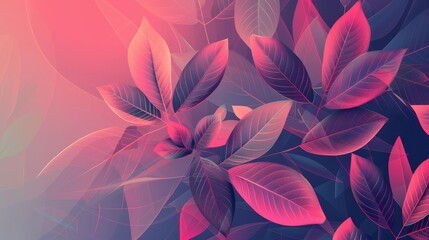 Collection of stylized leaves with a gradient of colors ranging from pink to purple