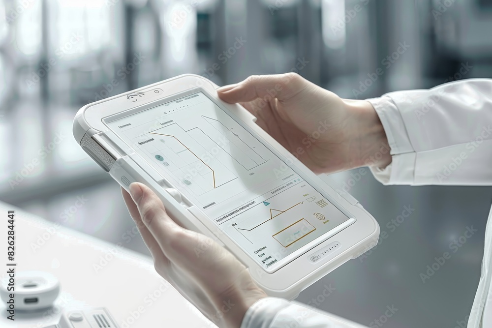 Aufkleber doctor analyzing medical data on device - health data management design - visual data background