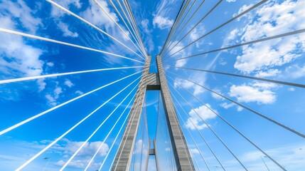 Obraz premium Detail of the multi-span cable-stayed bridge on sky background