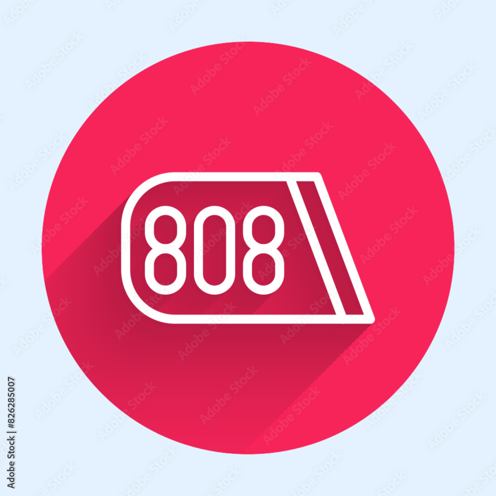Poster white line drum machine music producer equipment icon isolated with long shadow background. red circ