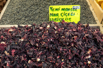 dried pomegranate flowers (hibiscus flowers) at the spice shop to make tea,