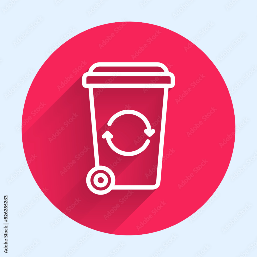 Poster white line recycle bin with recycle symbol icon isolated with long shadow background. trash can icon