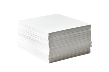 Stack of blank white paper sheets isolated on a white background. Perfect for printing, writing, or crafting projects. High-quality stock image.