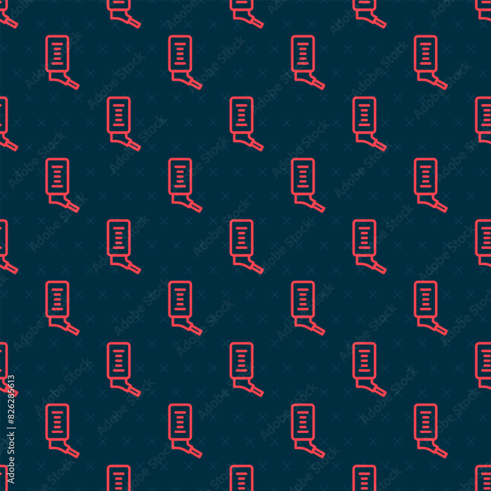 Poster red line automatic drinker for small pets icon isolated seamless pattern on black background. vector