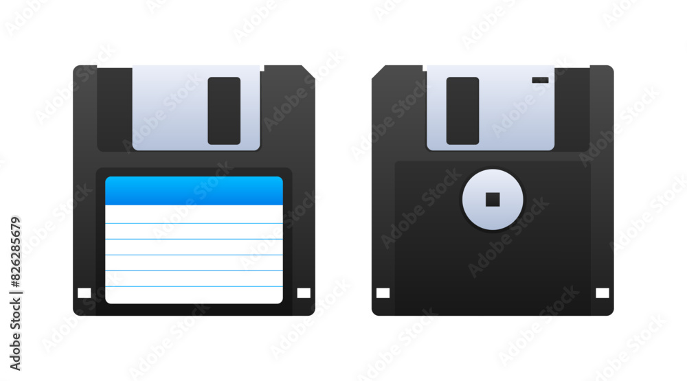 Poster floppy disk on white background. hd diskette old data media. storage medium used for data storage.
