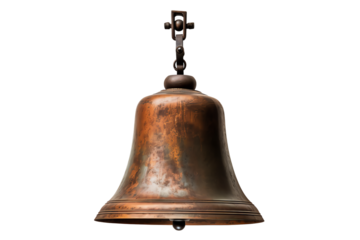 Elegant antique brass bell with a vintage design, suitable for decoration or traditional use, isolated on a white background.