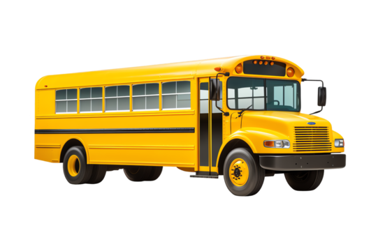 Yellow school bus isolated on white background, perfect for educational and transportation-related stock photos.