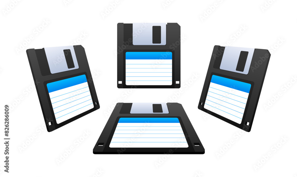 Poster floppy disk on white background. hd diskette old data media. storage medium used for data storage.