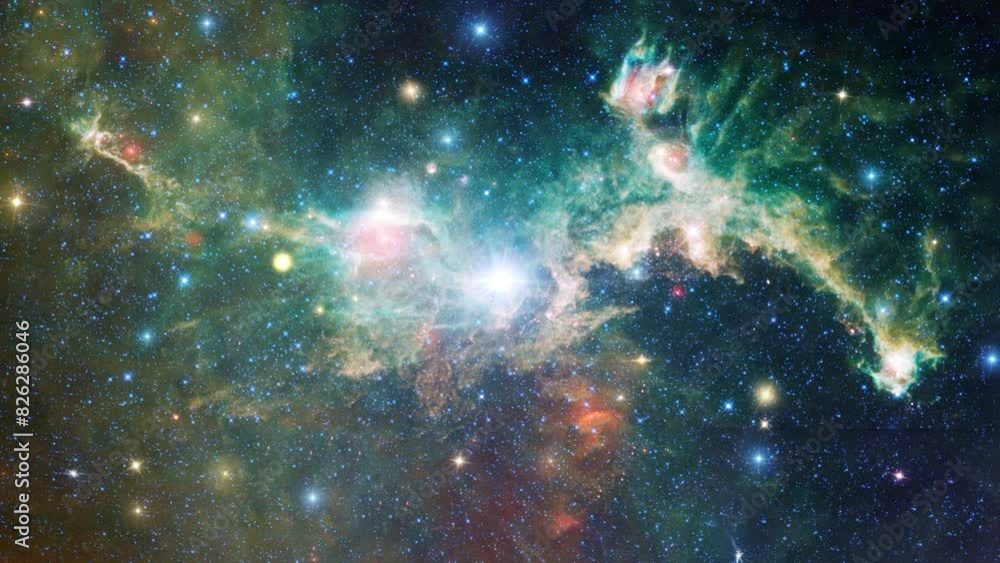 Poster galaxy space flight exploration travel ngc 2327 seagull nebula. 4k looping animation of flying throu